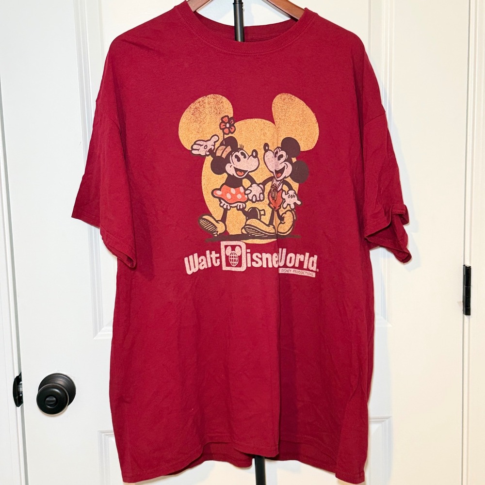 Disney Walt Disney World Mickey Minnie Mouse Graphic T-Shirt Red XXL